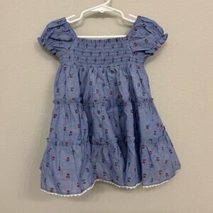 Janie and Jack Red Roses Blue Smock Dress NWT 12-18 months